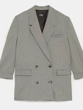 Zara Houndstooth Double-Breasted Blazer | Size M